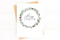 Merry Christmas Watercolor Wreath Holiday Card