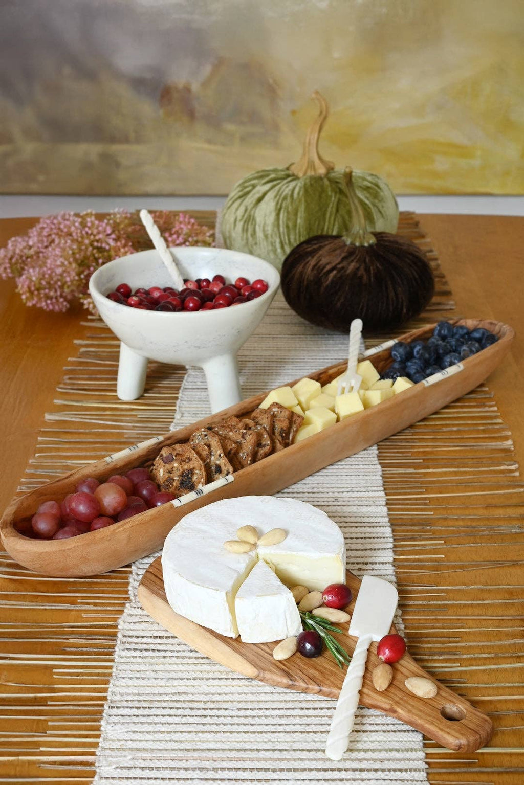 Wild Olive Wood Baguette Bowl with Striped Bone Inlay