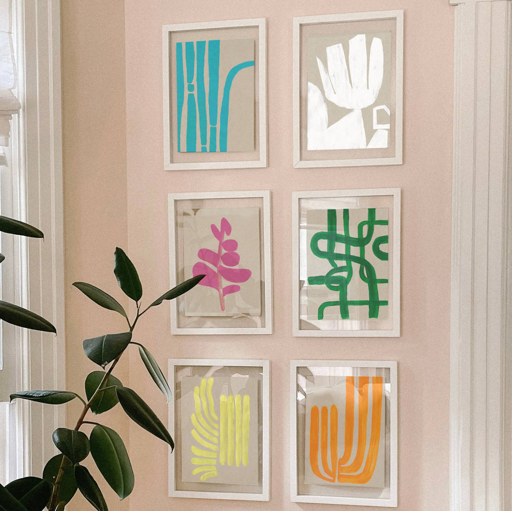 Pink and Beige Modern Abstract Art Print "Perky Fern"