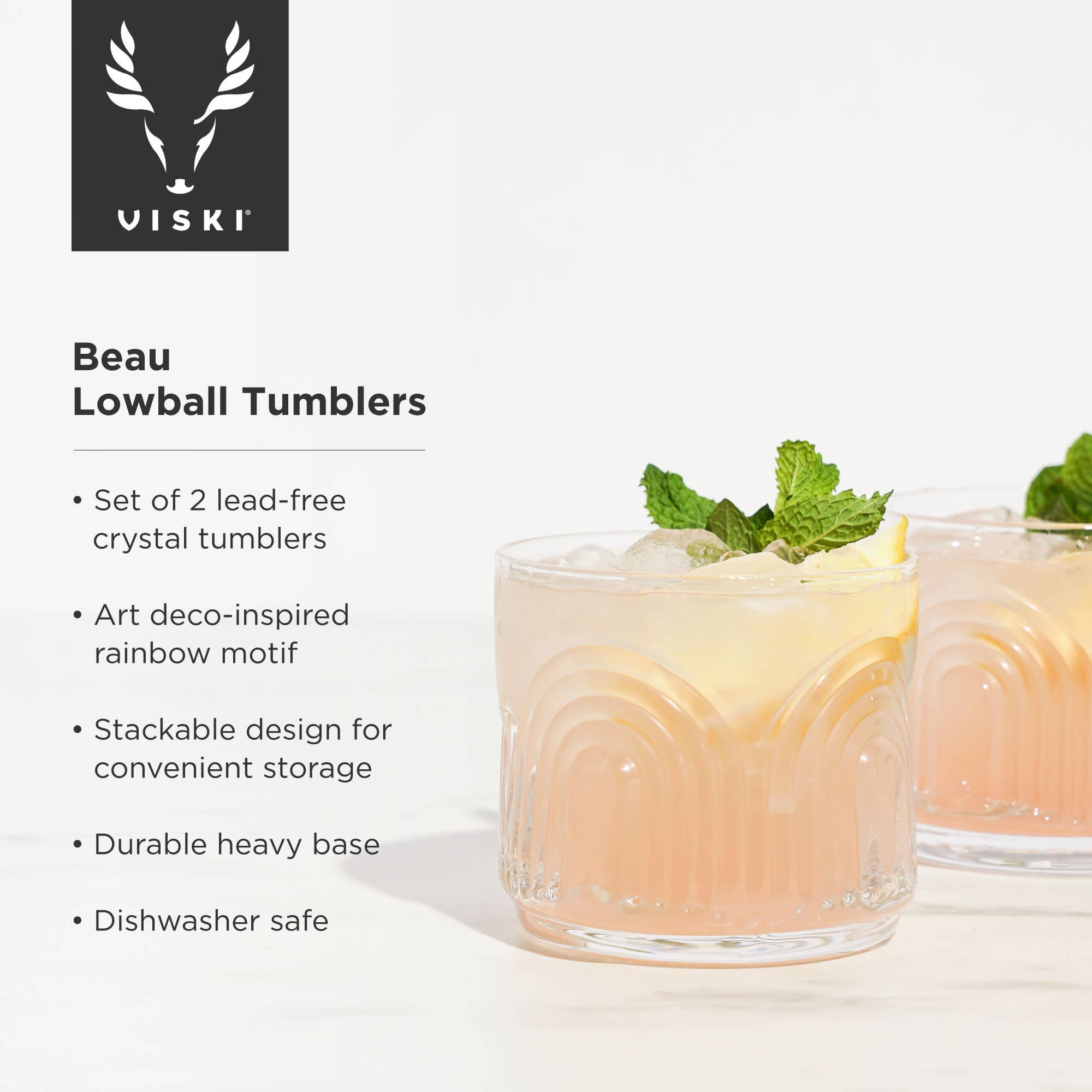 Deco Beau Crystal Lowball Tumblers Set of 2