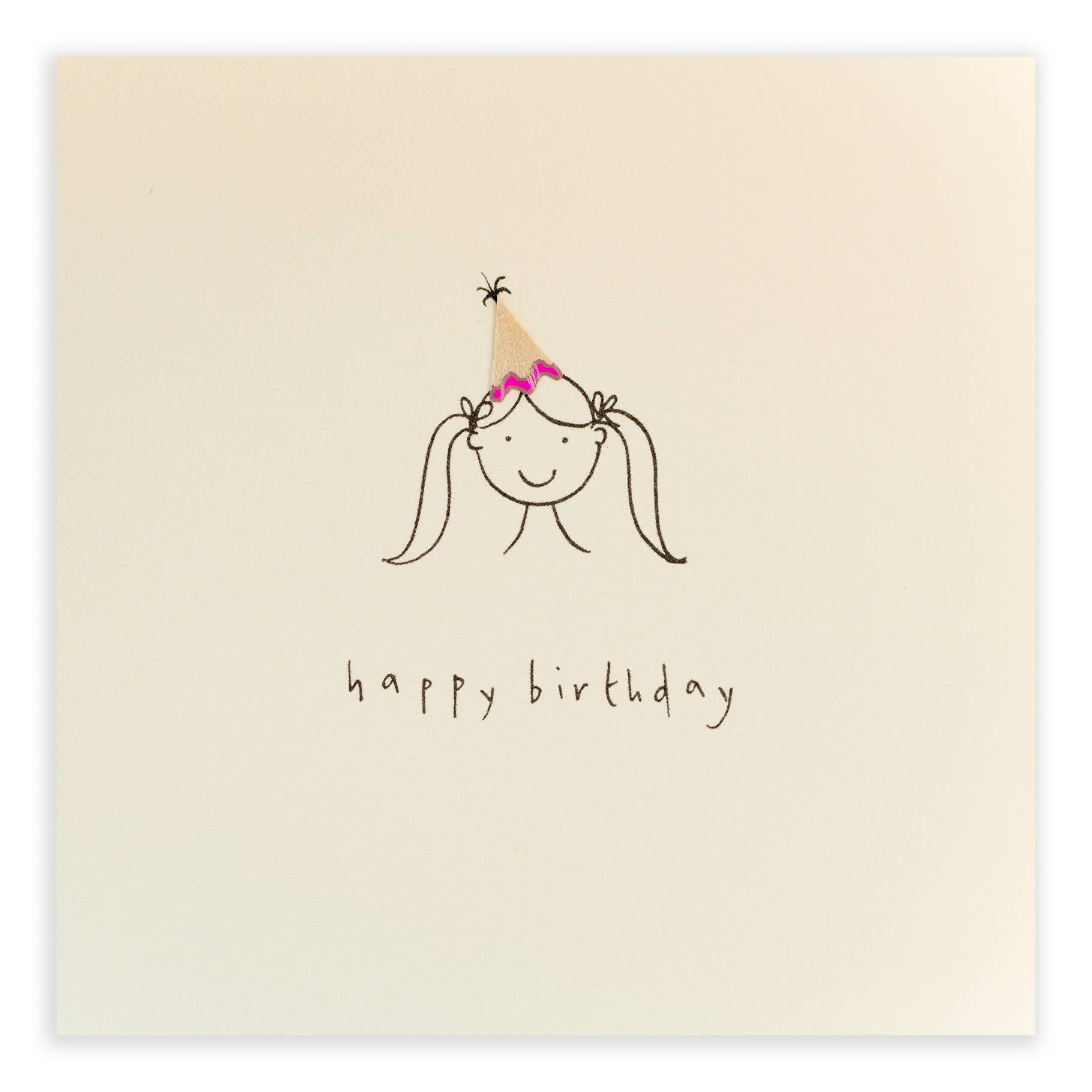 Birthday Hat Girl Card – Handfinished UK Real Pencil Shaving