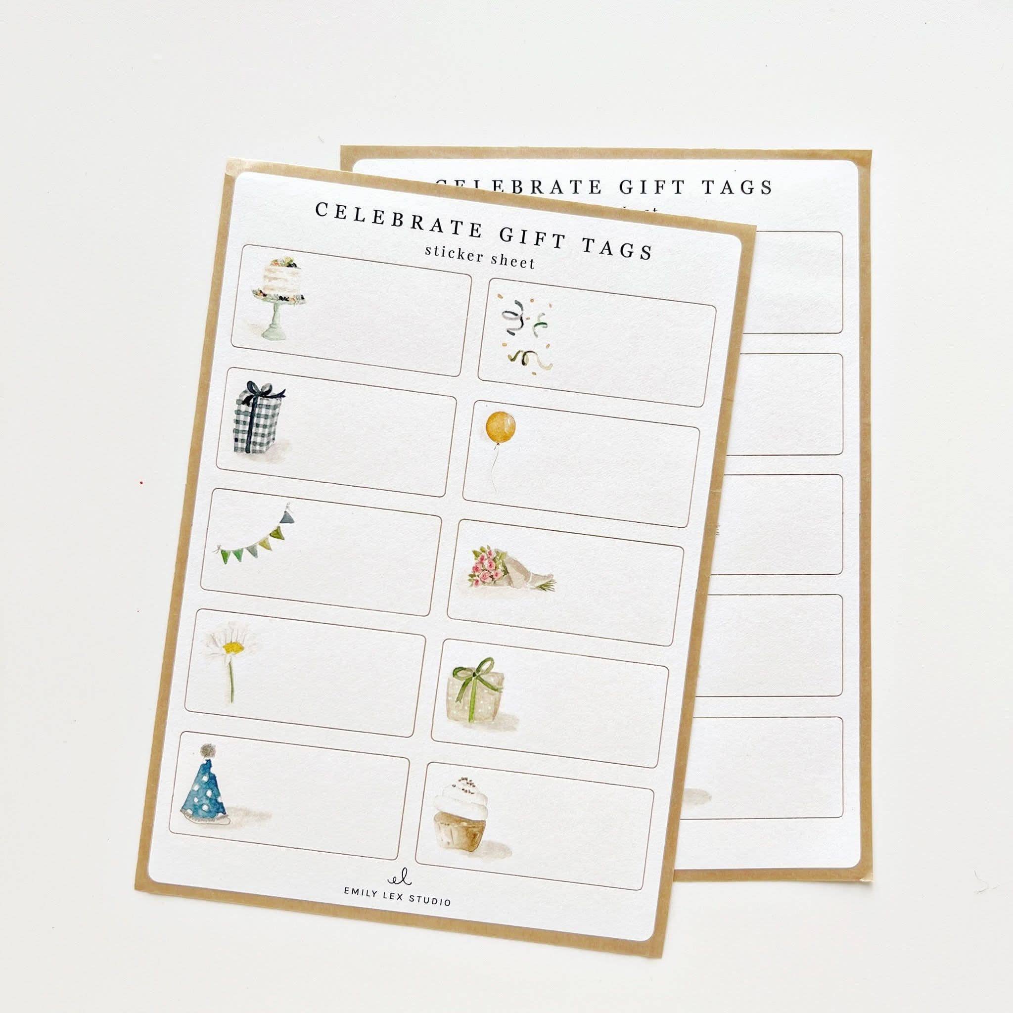 Celebrate gift tag label sticker sheets