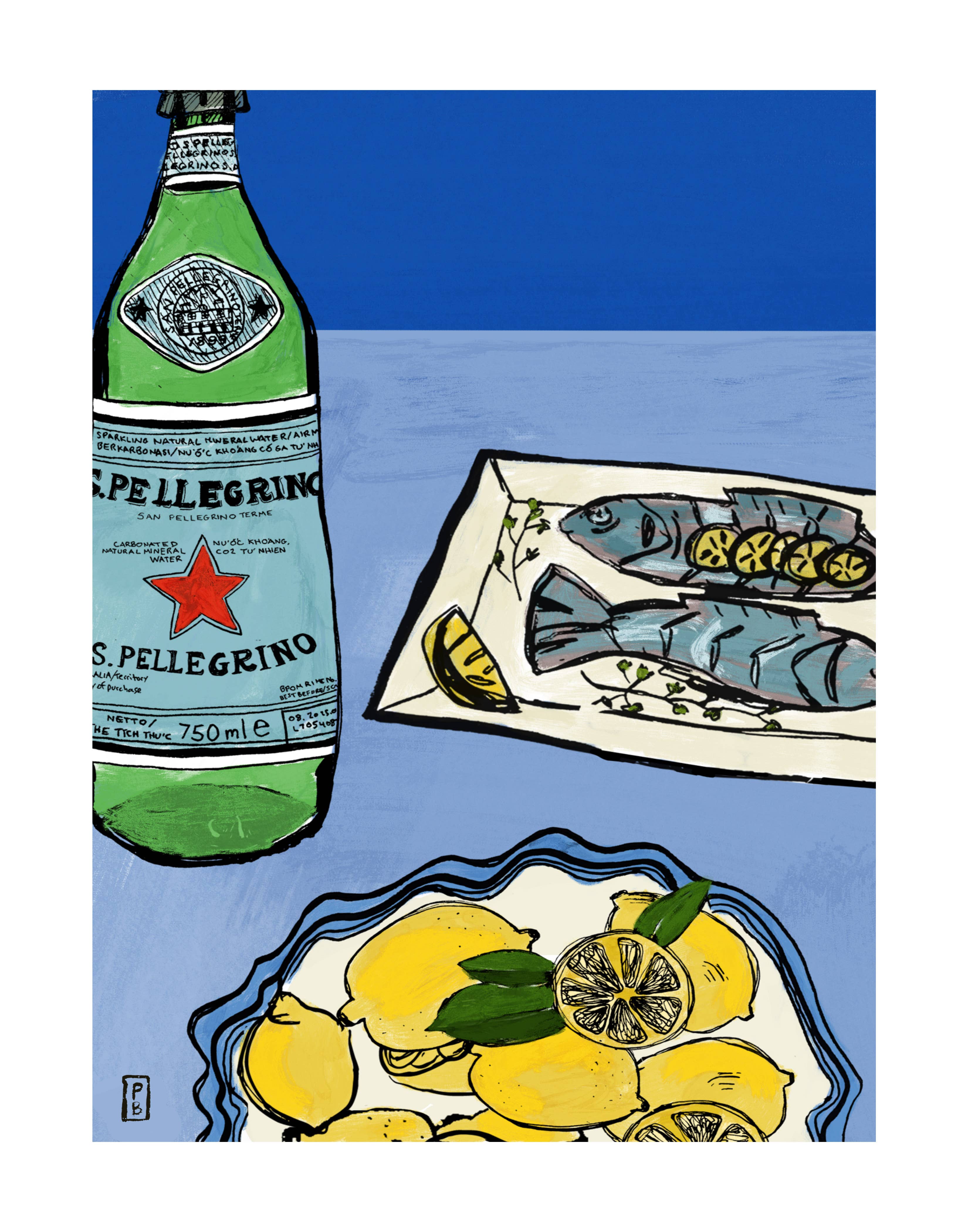 Lemon & Pellegrino Giclée Print: Italian Kitchen Wall Art