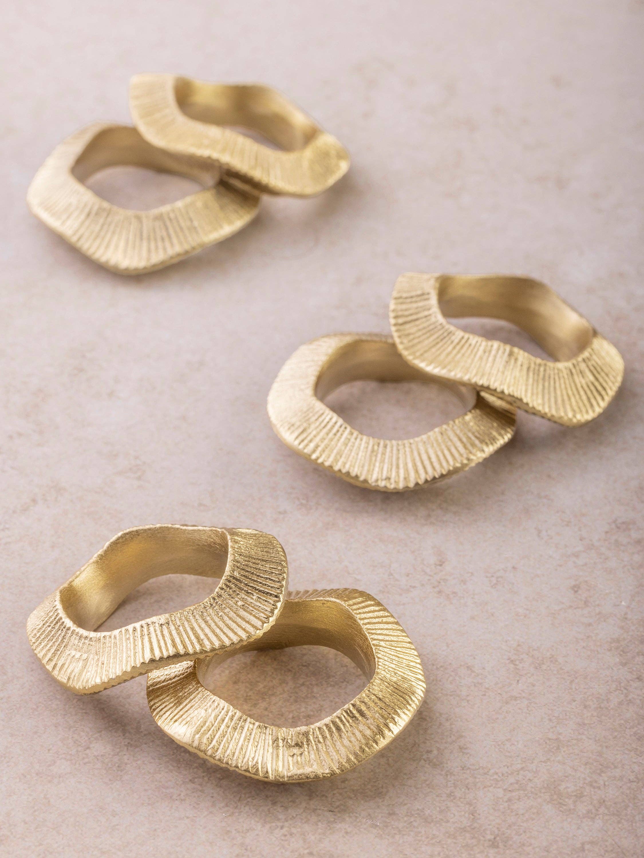 Tuscany Textured Antique Gold Napkin Rings — Set of 6