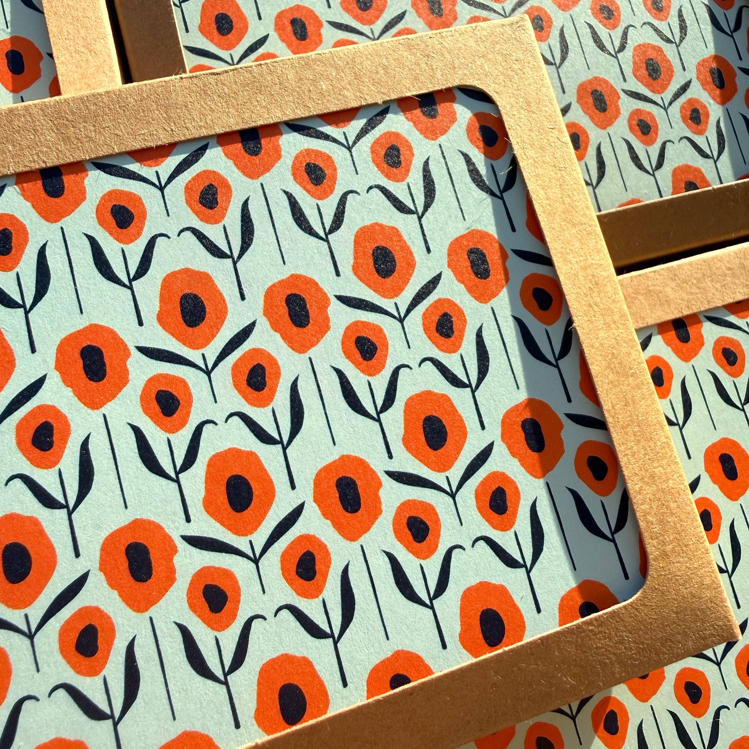 New! Country Poppies on Aqua / Blank Note Cards