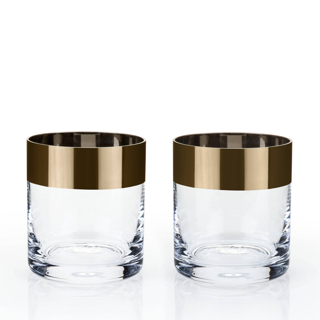 Irving™ Bronze Rimmed Crystal Lowball Tumblers Set of 2
