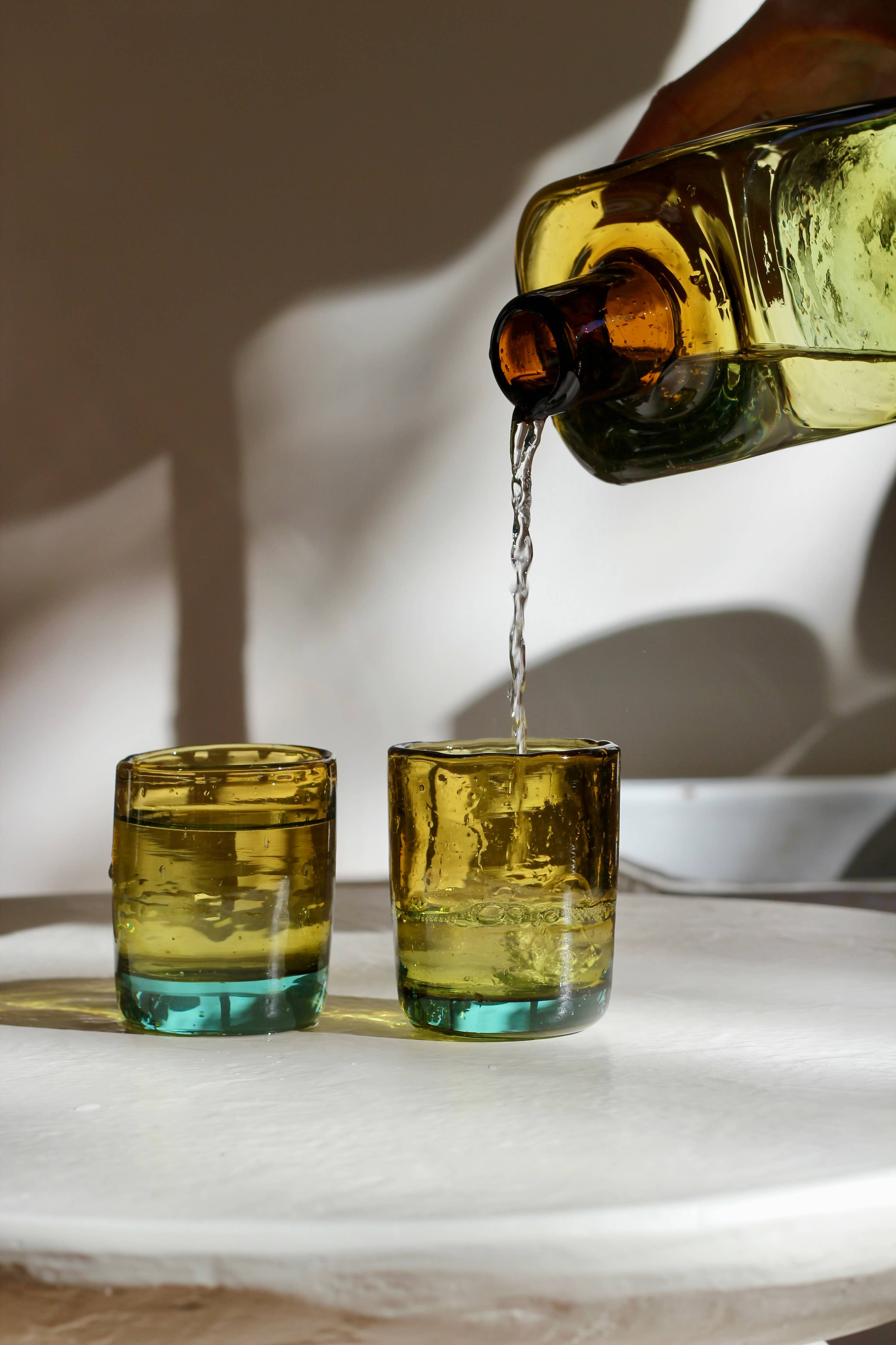 Mini Tumbler in Aqua/Amber - Handblown, Recyled Glass
