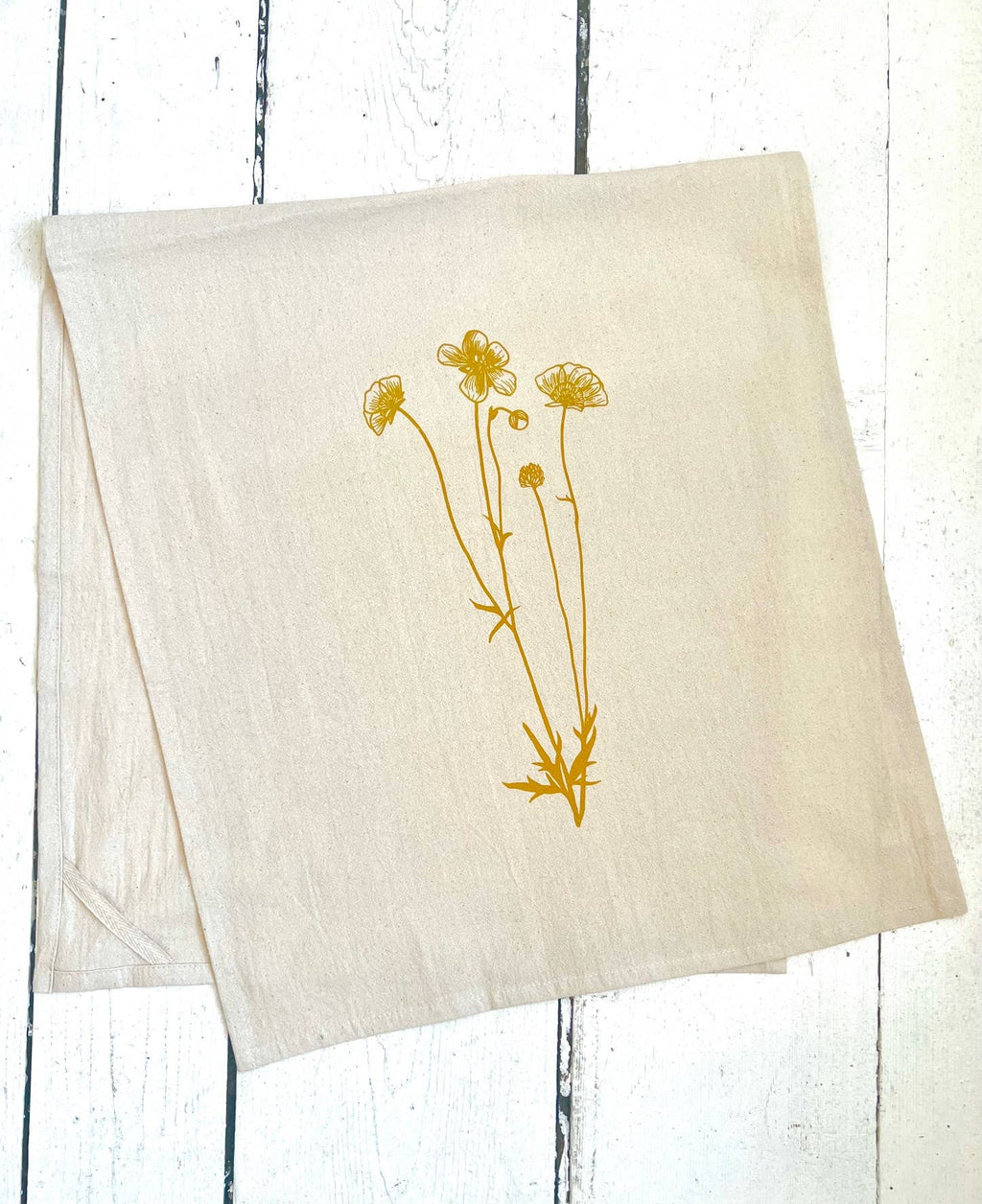 Dainty Flower Tea Towel - Organic Cotton - Mustard Yellow