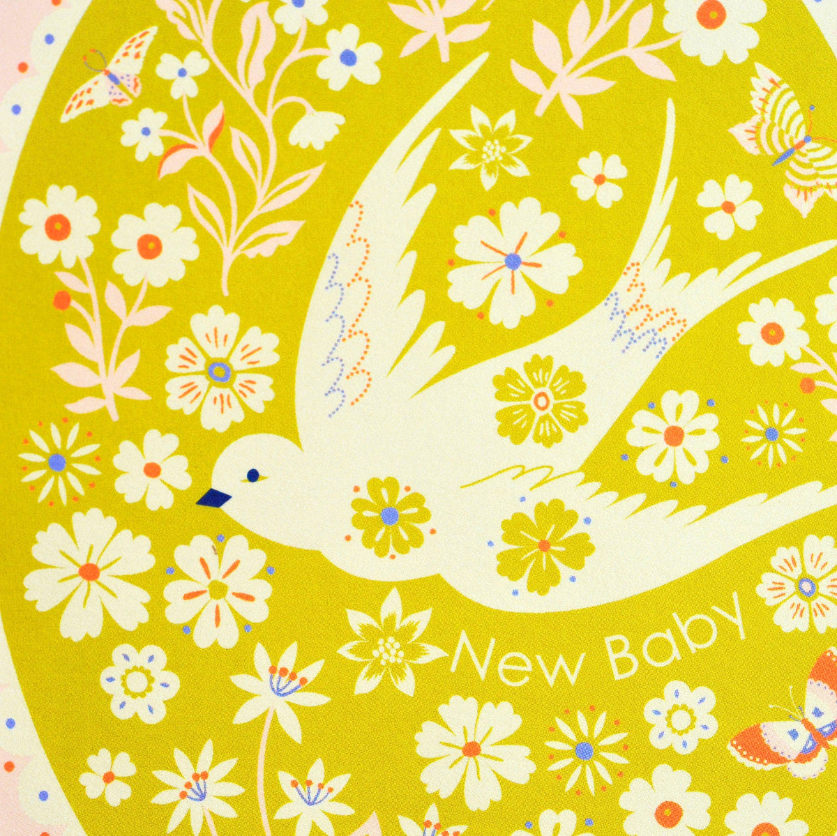 Pretty New Baby Floral & Bird Border Greetings Card