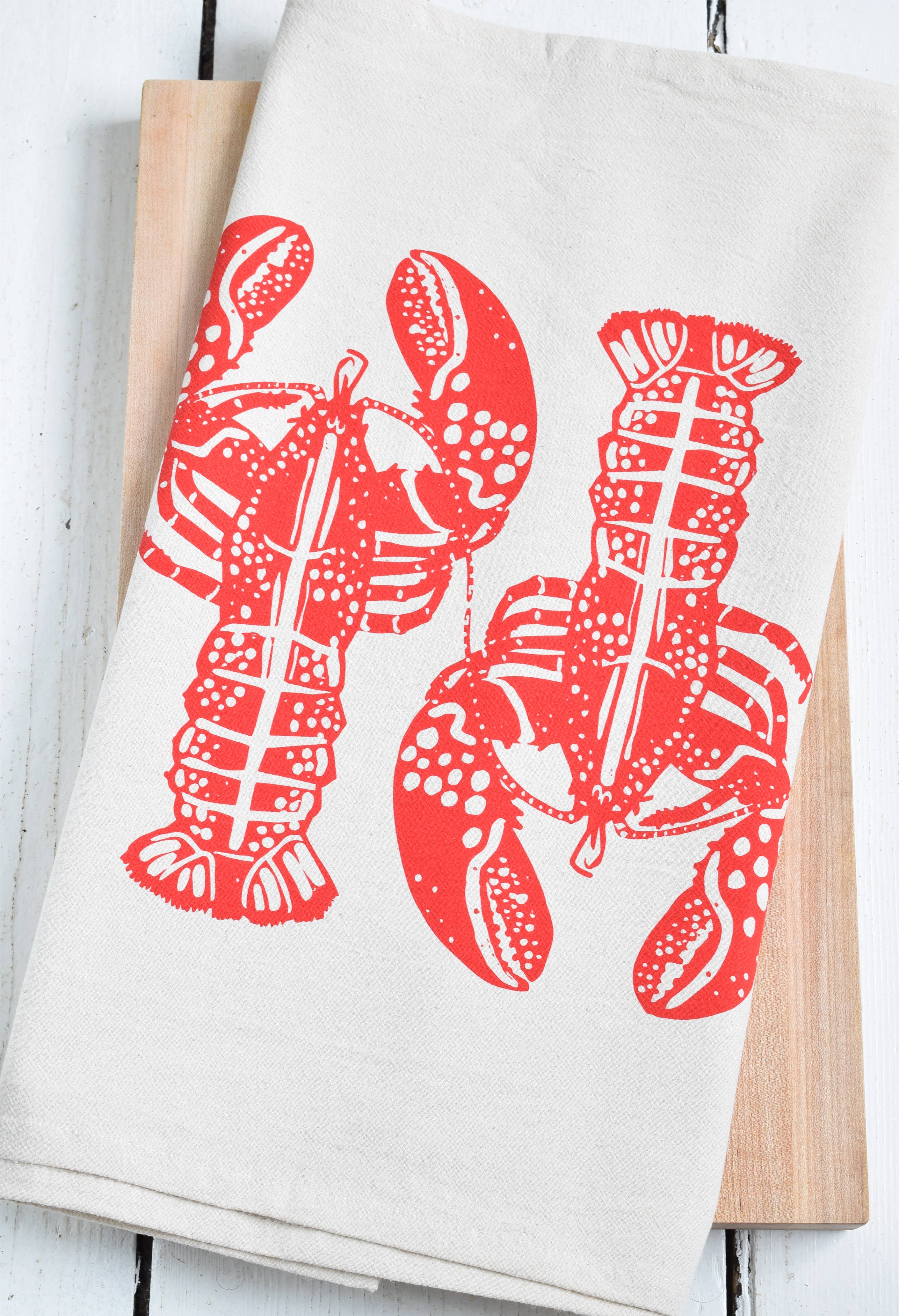 Double Lobster Tea Towel in Red - Nautical Gifts - Handmade