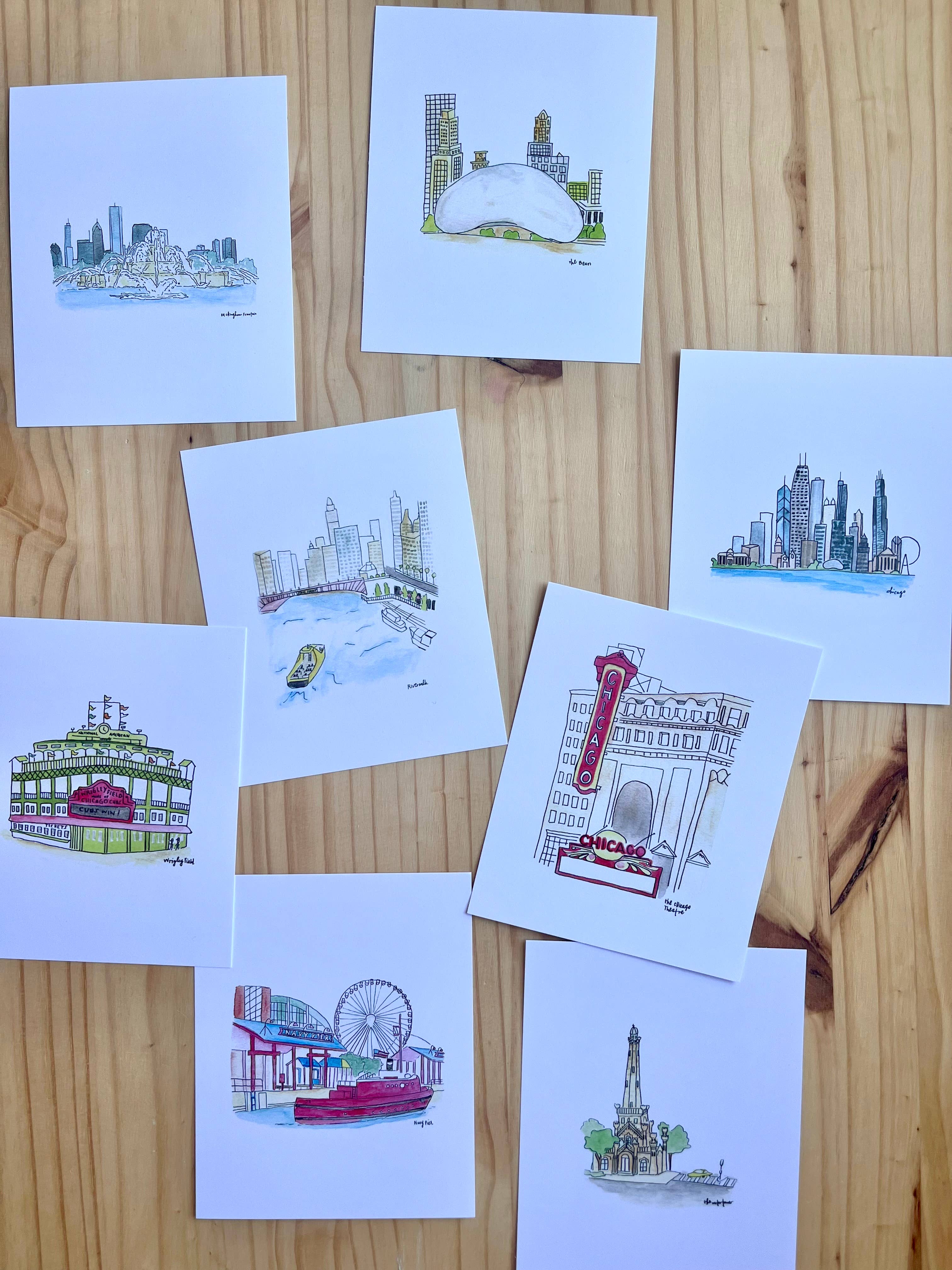 Chicago Watercolor Postcard pack