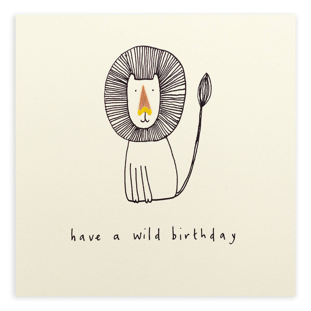 Birthday Lion Card – Handfinished UK Real Pencil Shavings