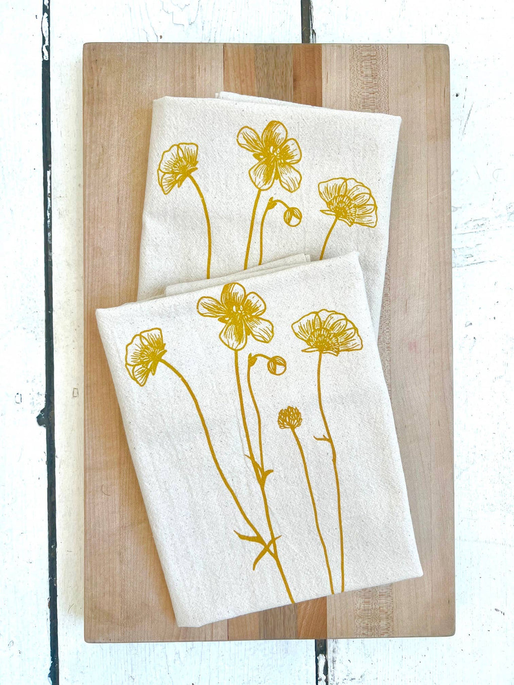 Dainty Flower Tea Towel - Organic Cotton - Mustard Yellow
