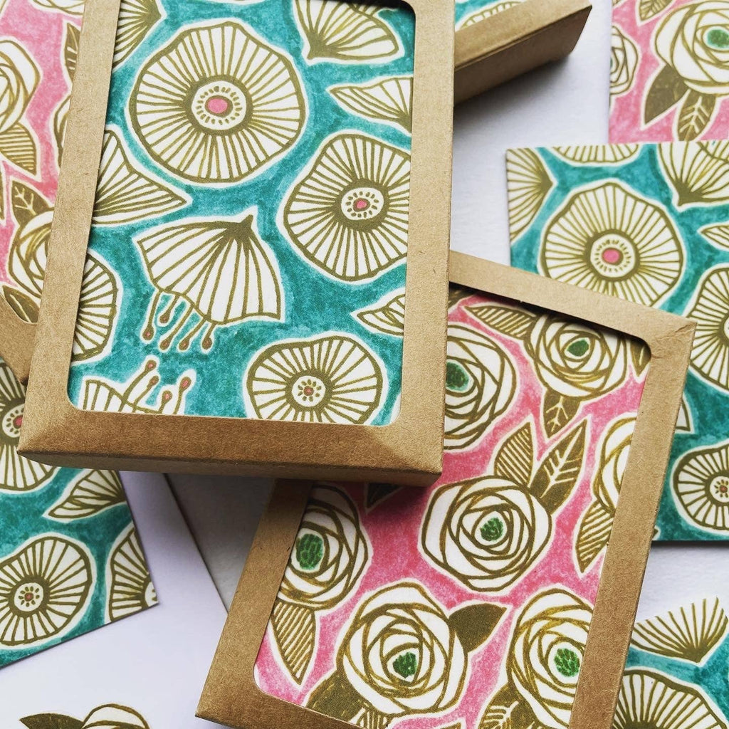 Gold Roses on Pink / Boxed Note Cards