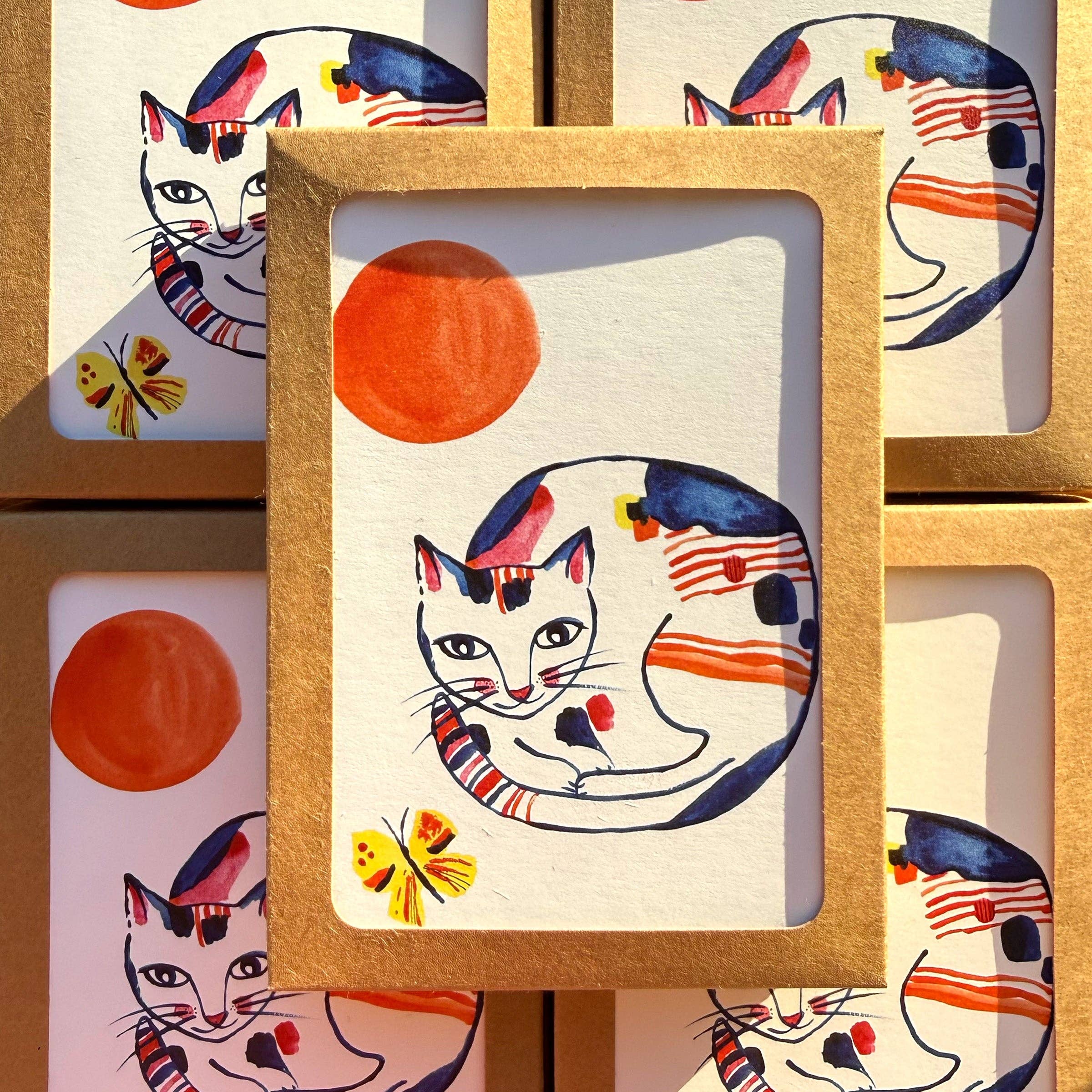Nippon Cat with Yellow Butterfly / Boxed Note Cards