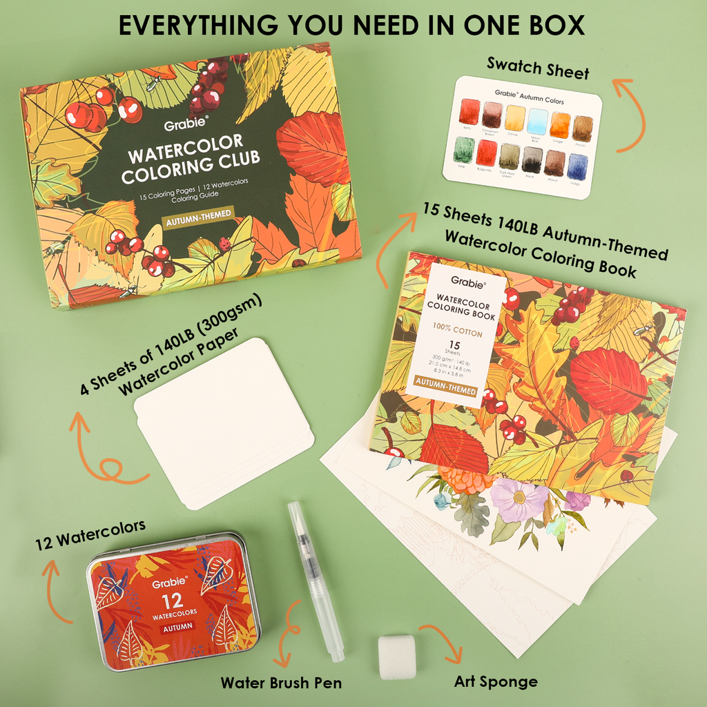 Autumn-Themed Watercolor Coloring Club Box