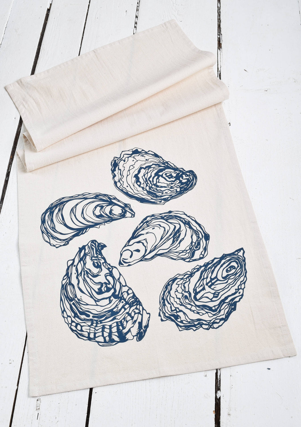 Oyster Tea Towel in Navy Blue - Organic Cotton - Sea Shell