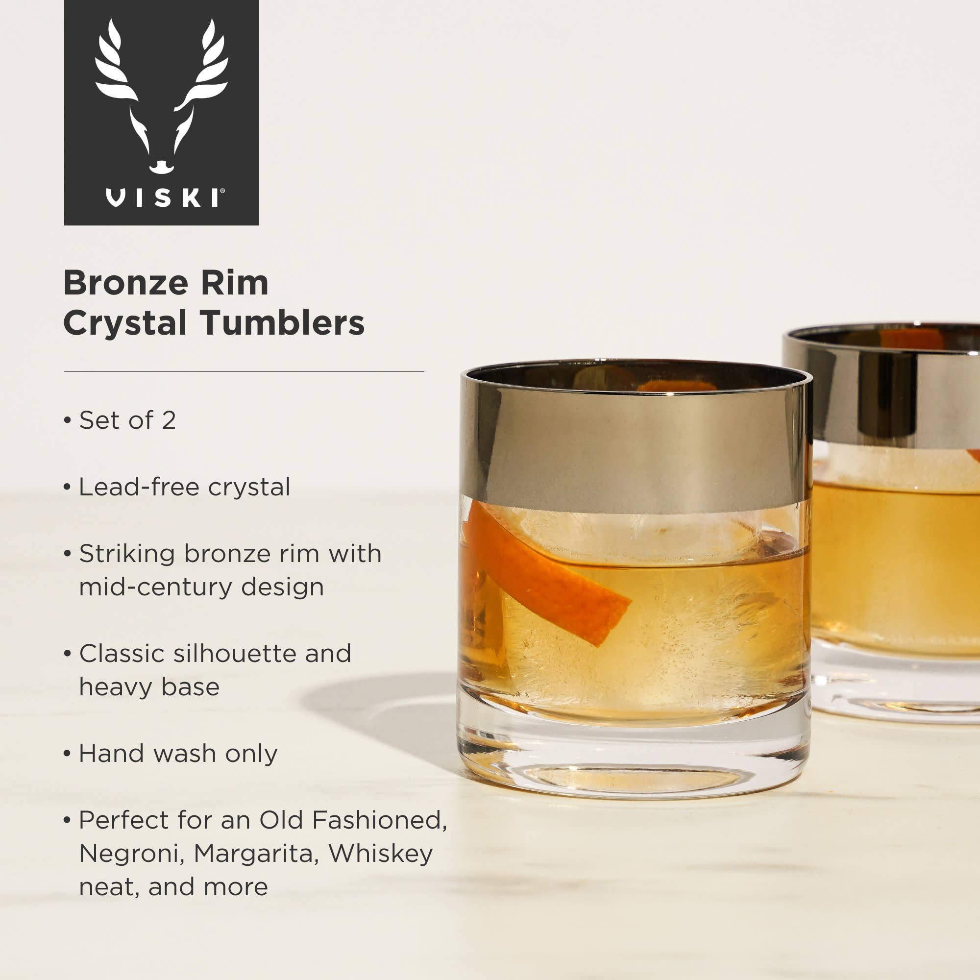 Irving™ Bronze Rimmed Crystal Lowball Tumblers Set of 2
