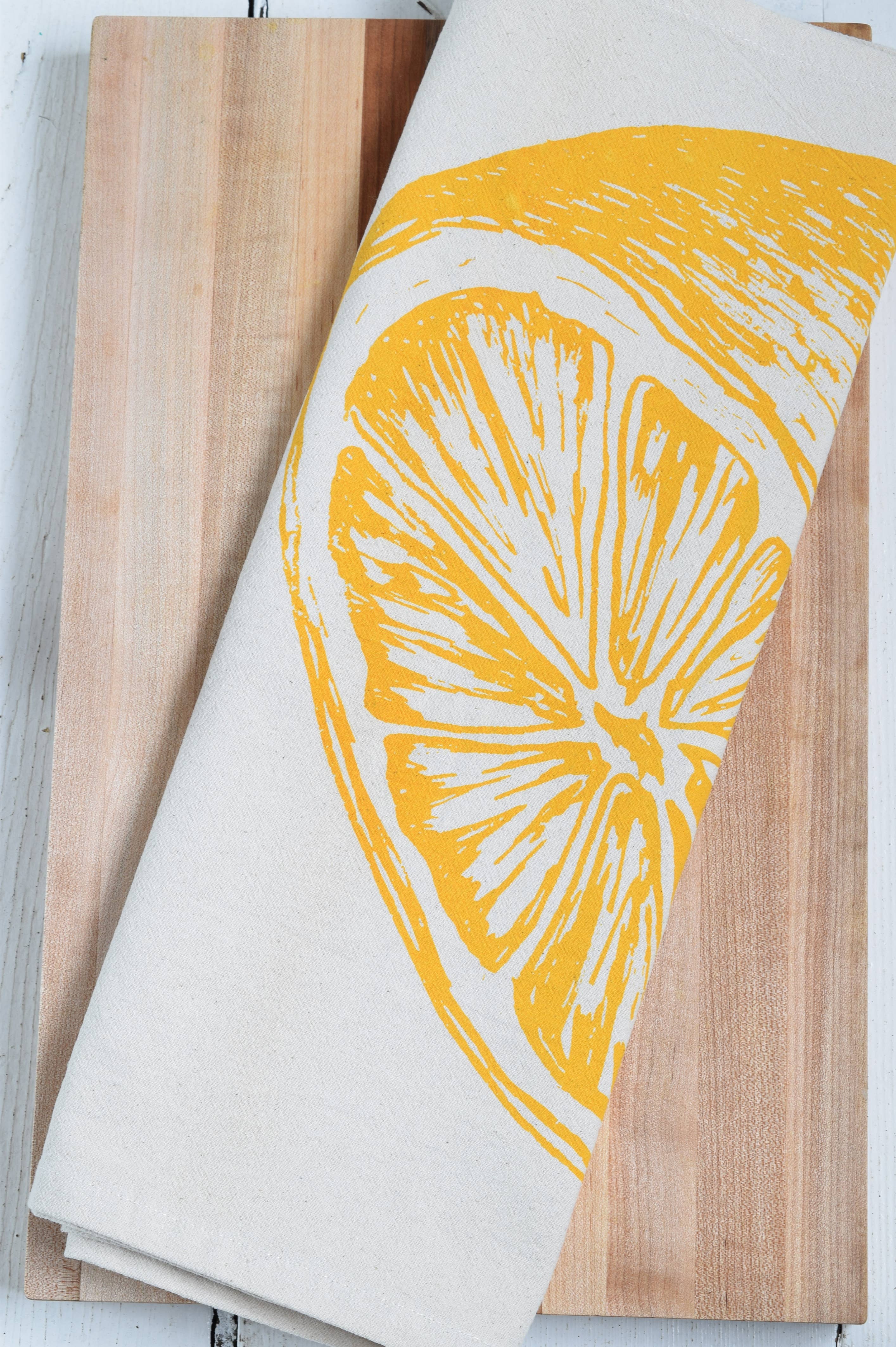 Organic Cotton Citrus Tea Towel in Yellow - Lemon Print