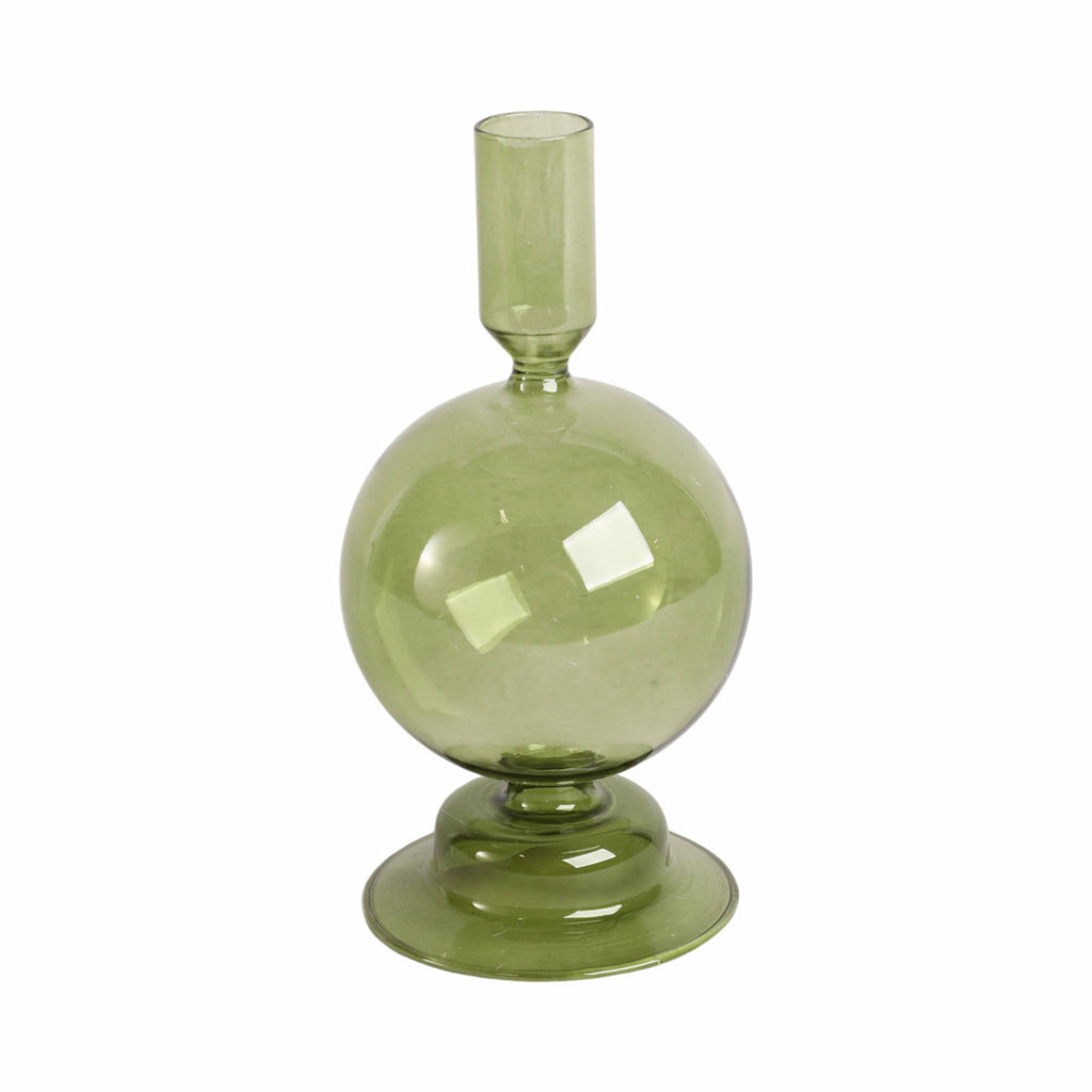 Taper Candle Holder - Olive Glass Bubble, 7 in.