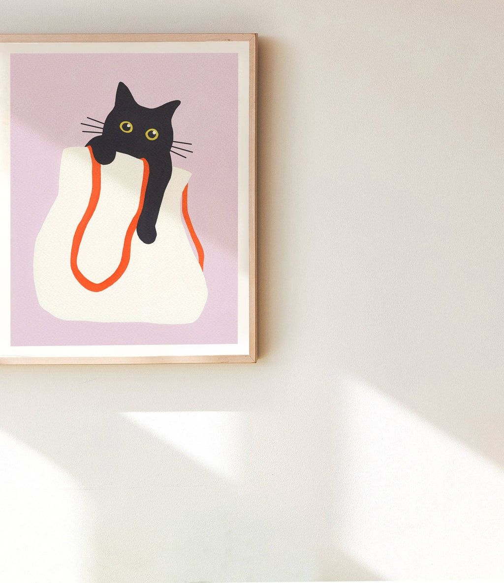 Cat in Bag Art Print