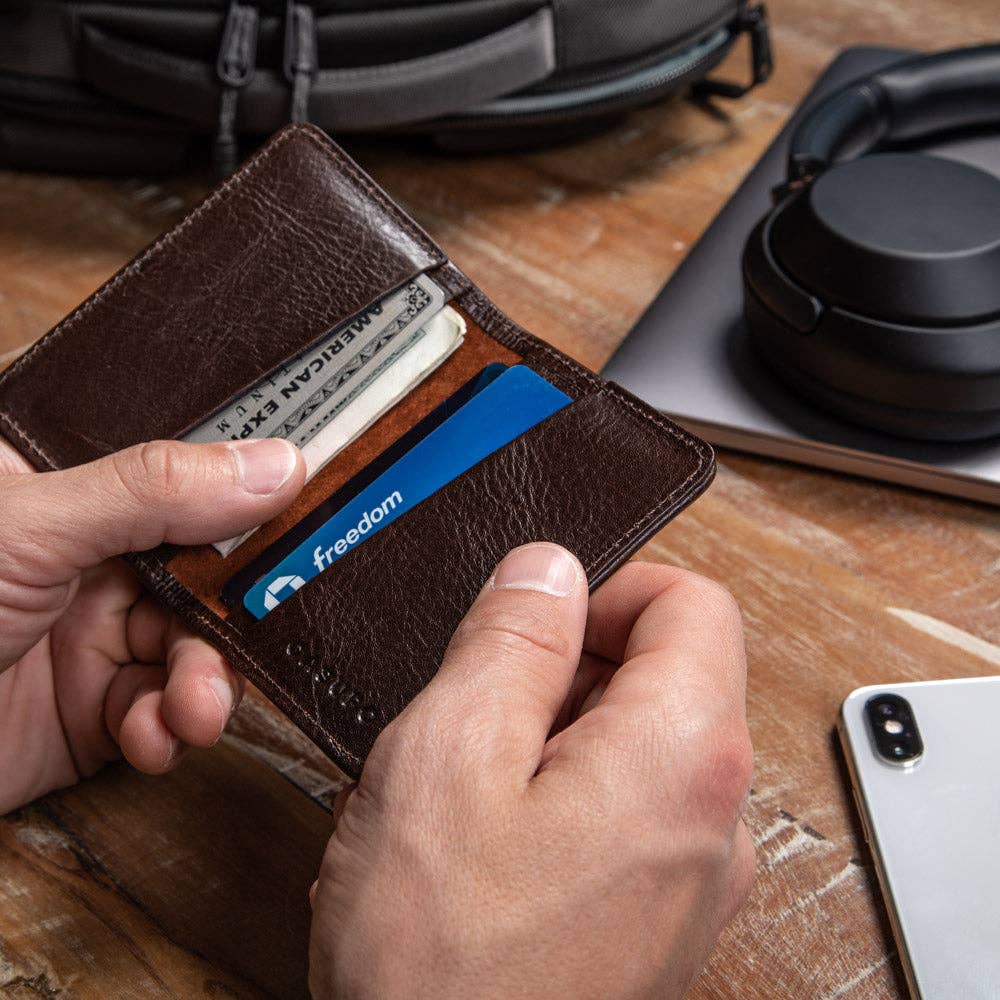 Leather Compact Bifold Wallet for Men - Chocolate