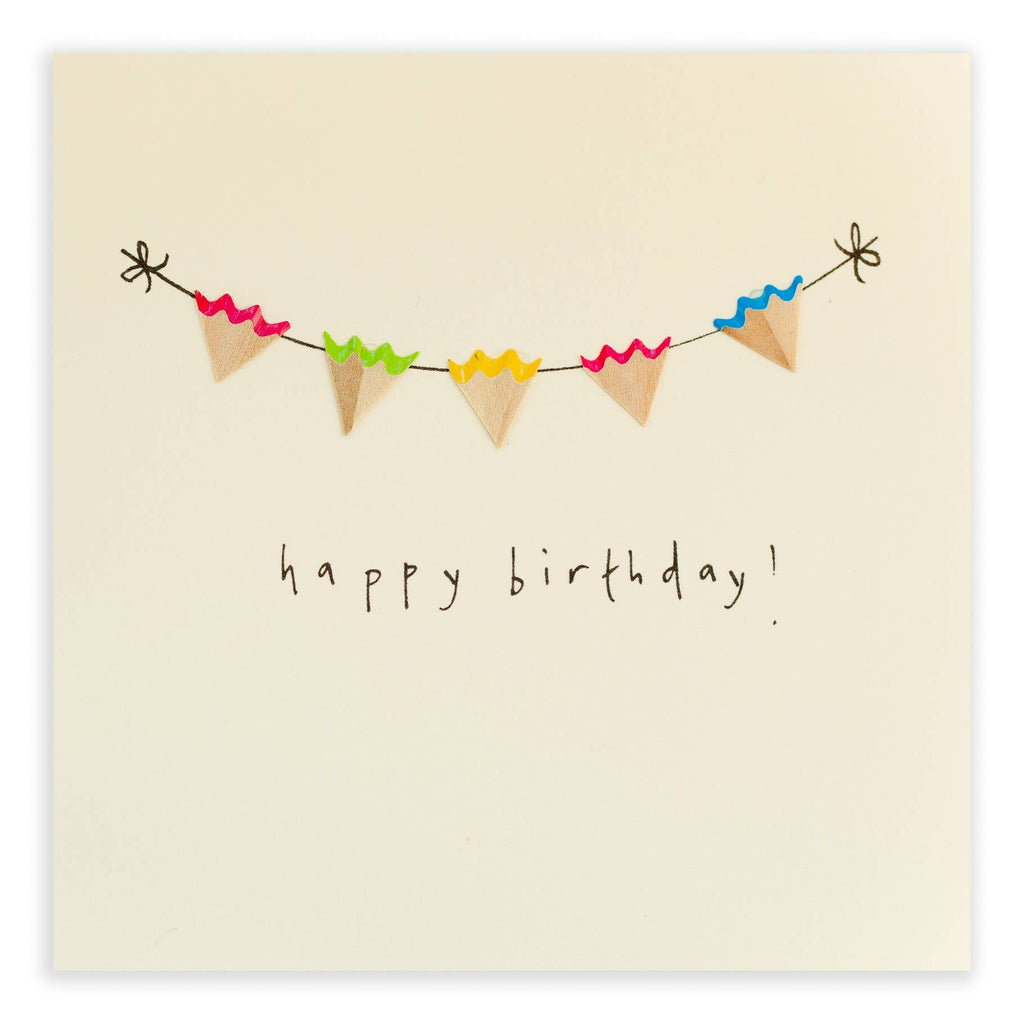 Birthday Bunting Card– Handfinished UK Real Pencil Shavings