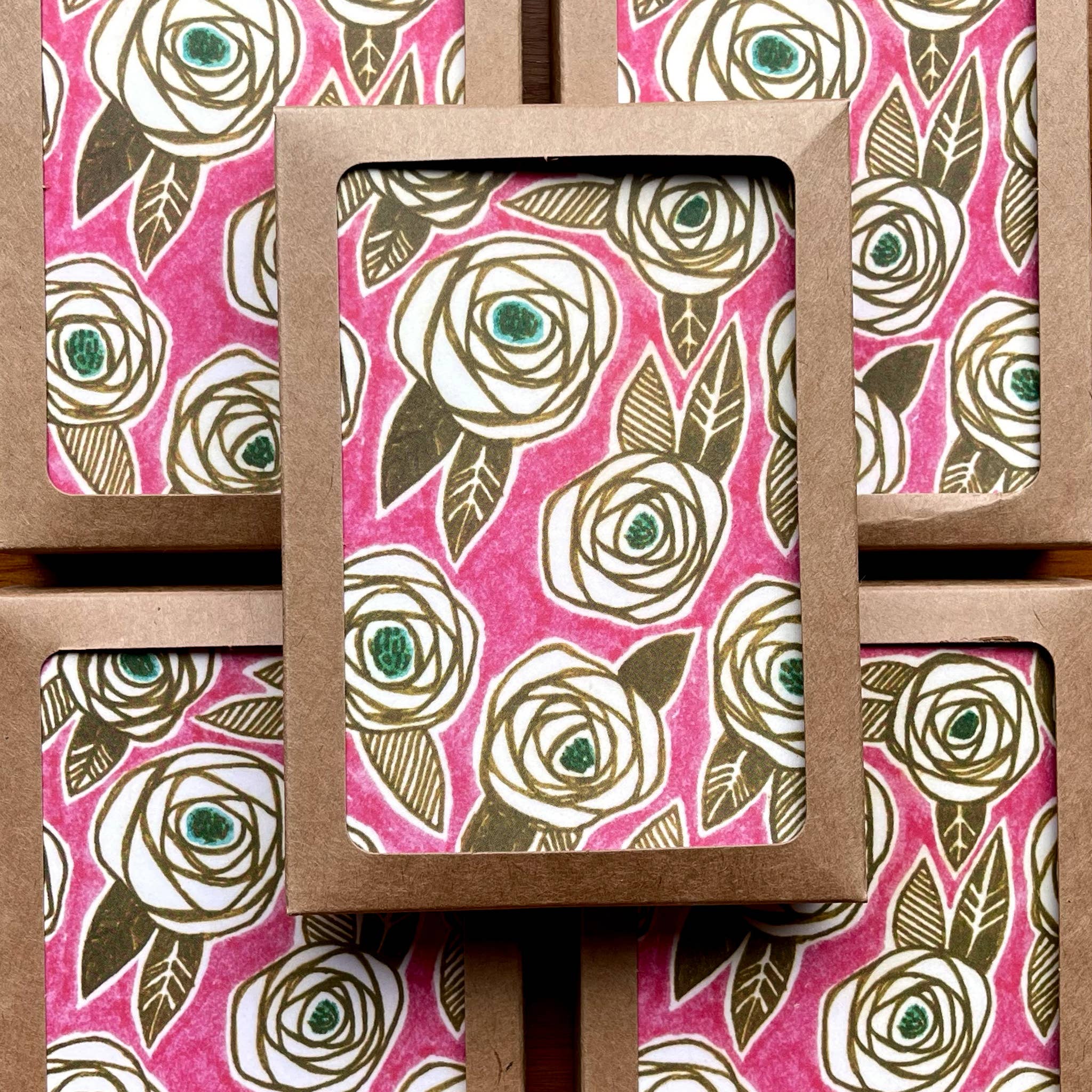 Gold Roses on Pink / Boxed Note Cards