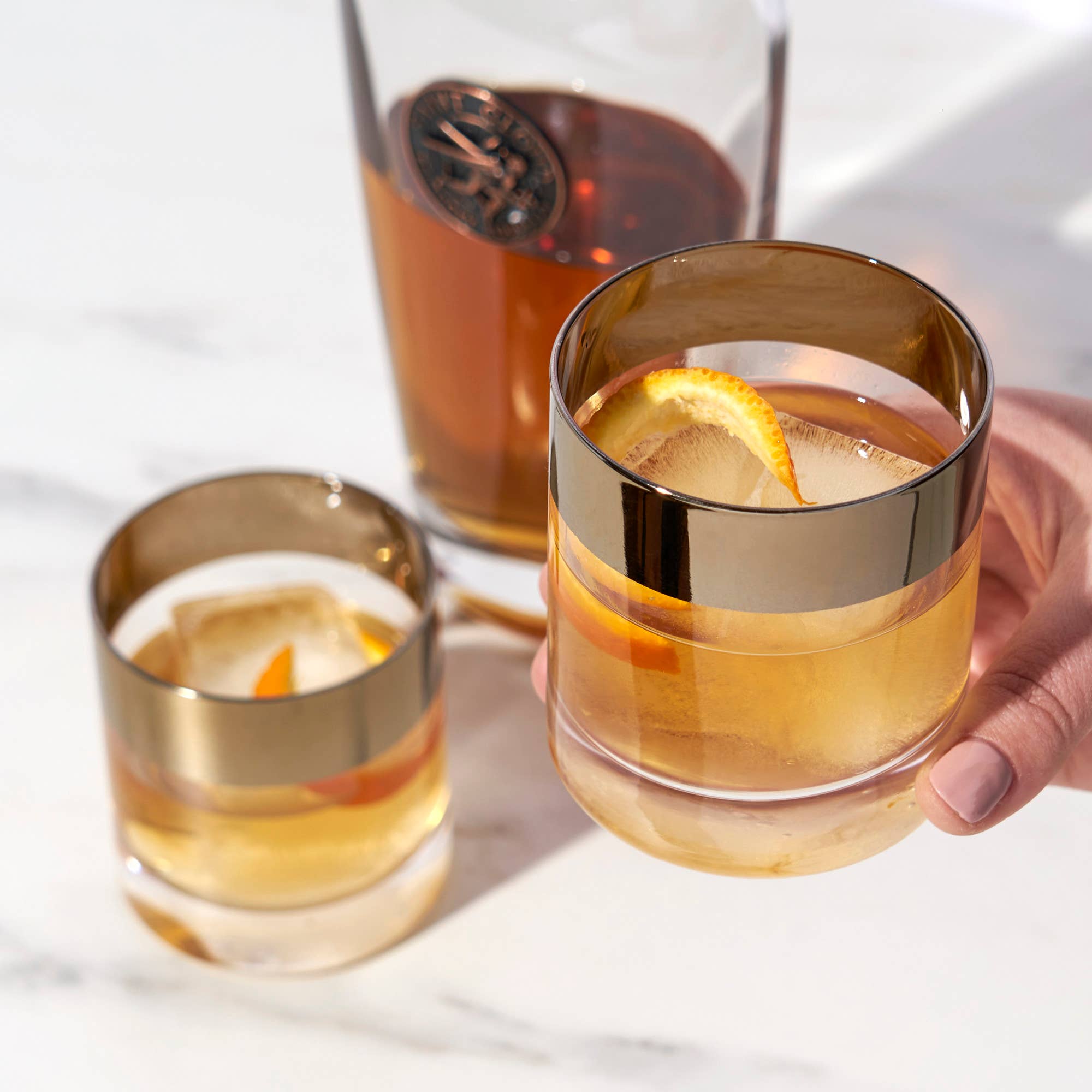 Irving™ Bronze Rimmed Crystal Lowball Tumblers Set of 2