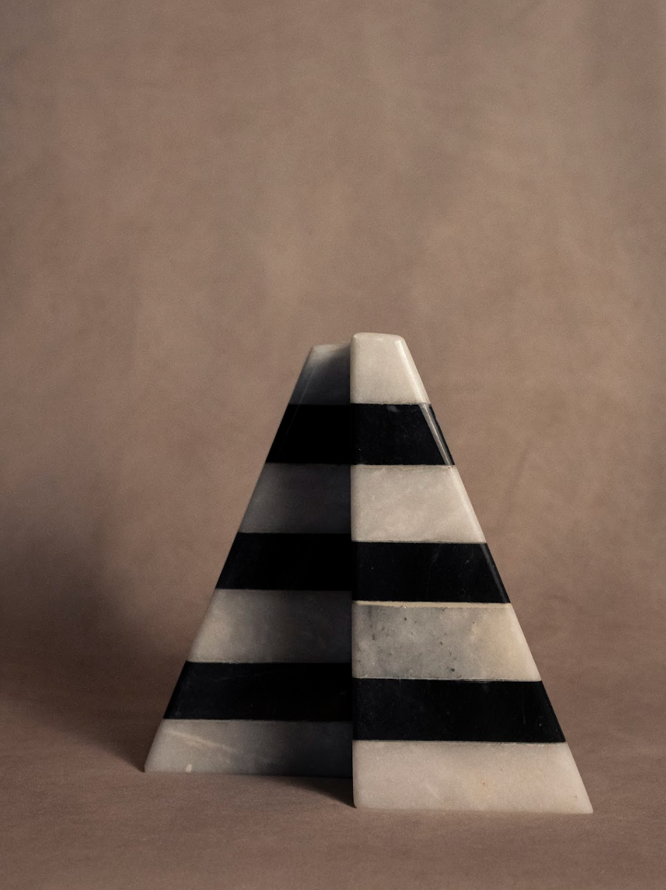 Statement Striped Black & White Bookends - Black and White Marble