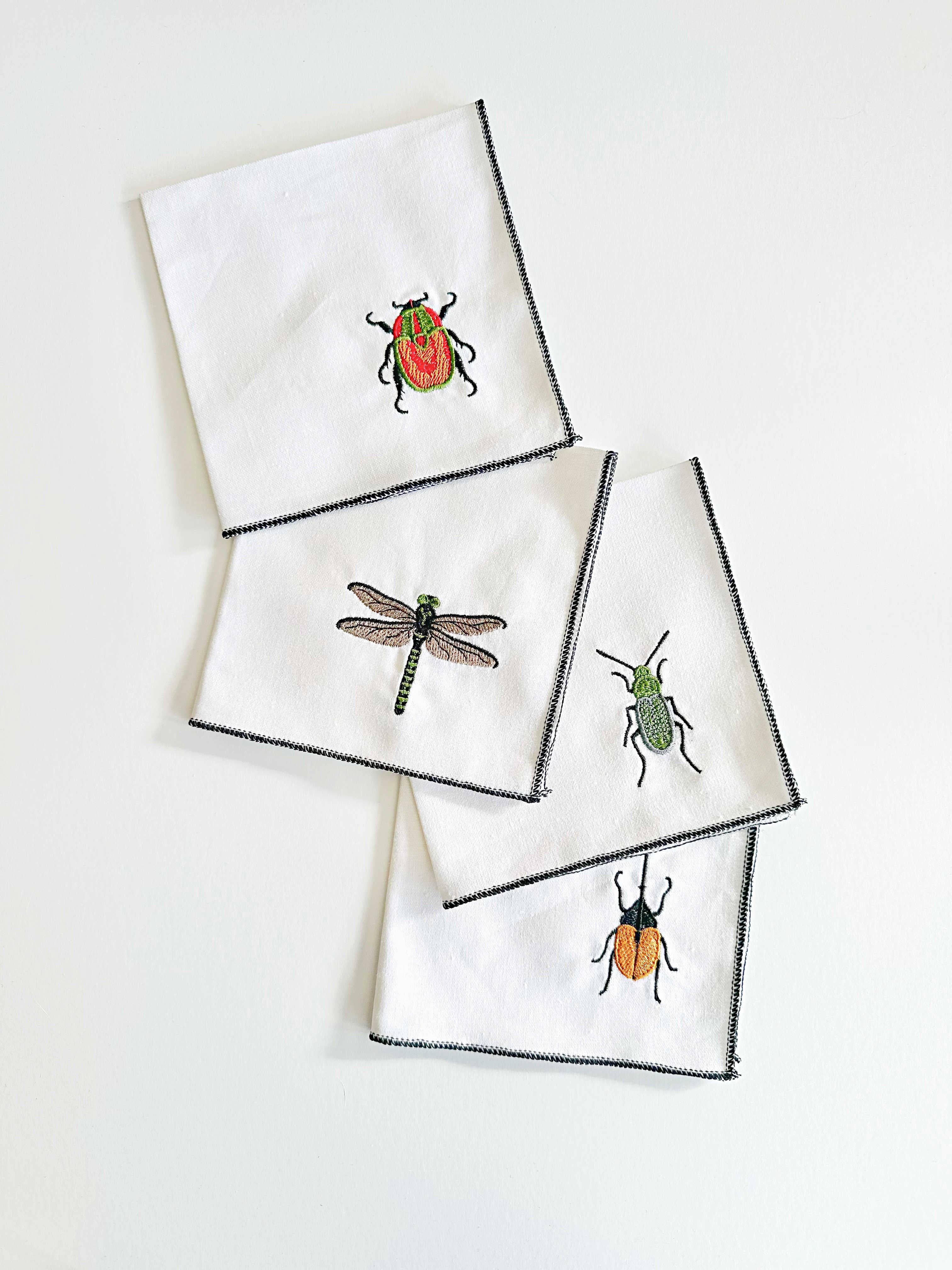Insect Linen Cloth Napkins, set of four