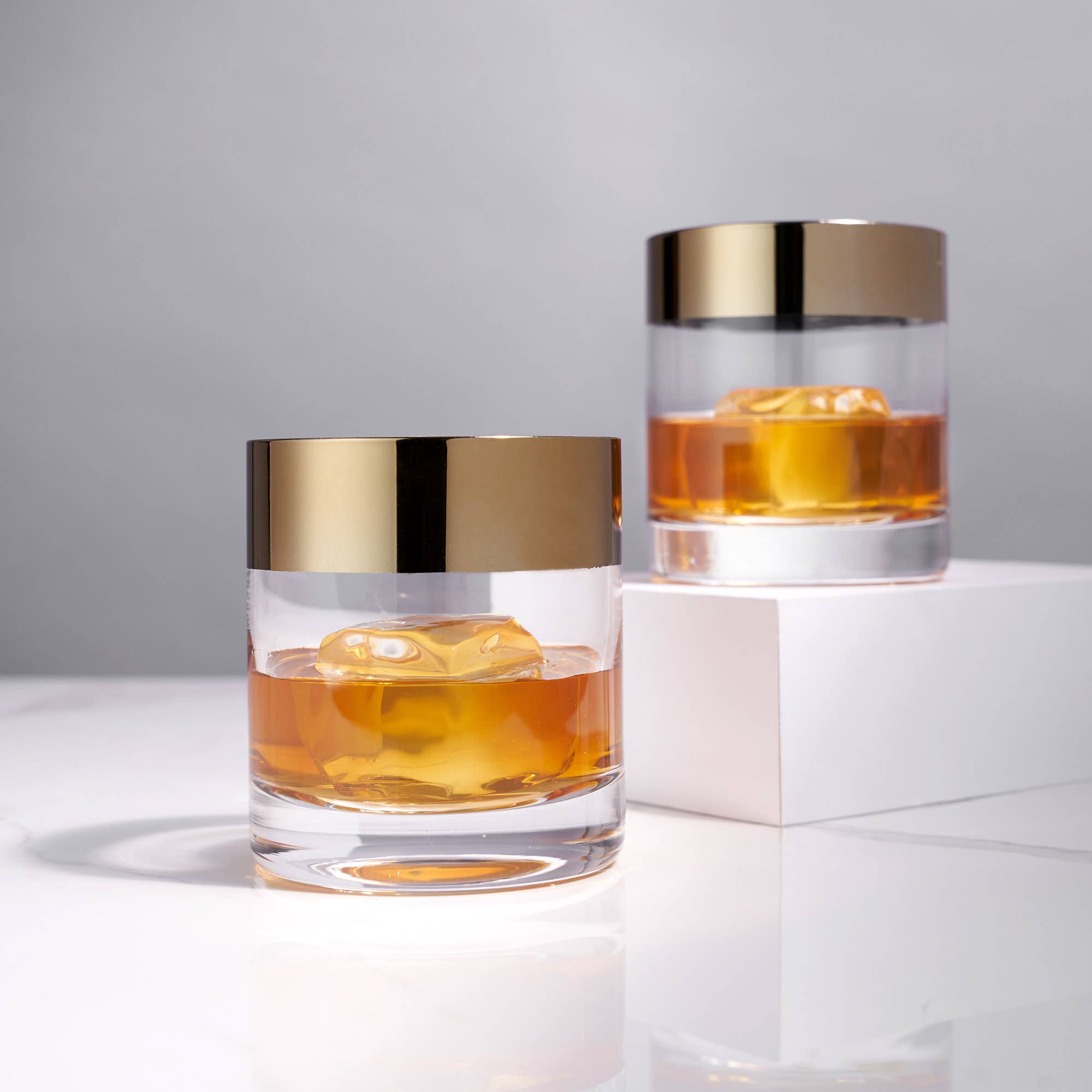 Irving™ Bronze Rimmed Crystal Lowball Tumblers Set of 2