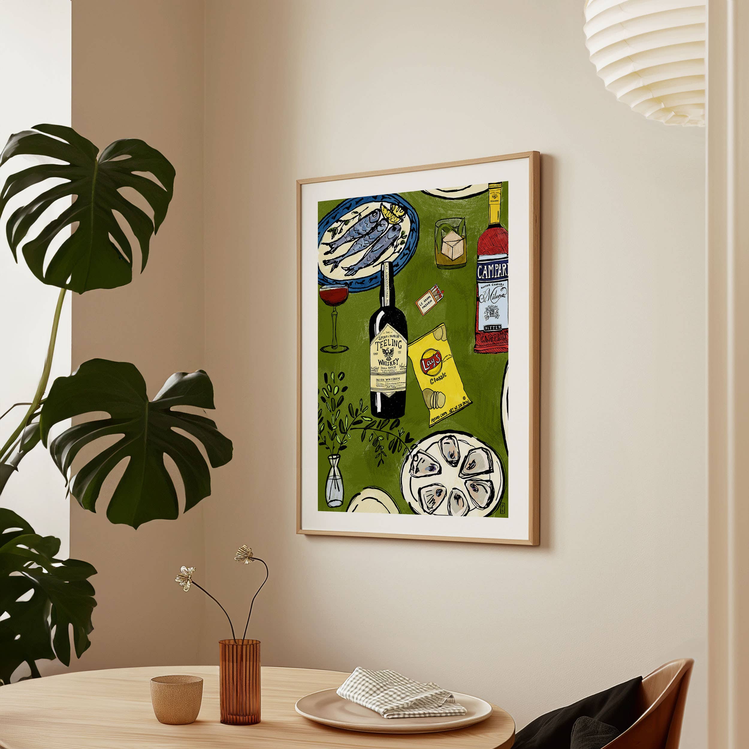 Chips and Whiskey Giclée Print: Vintage Foodie Kitchen Art