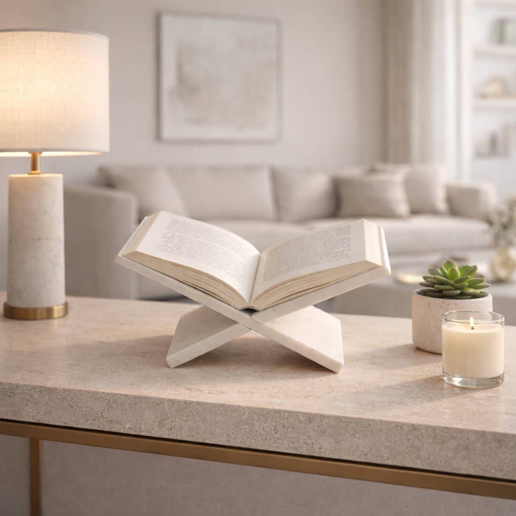 Bookstand - White Marble Decorative Sturdy And Chic, 14 in.