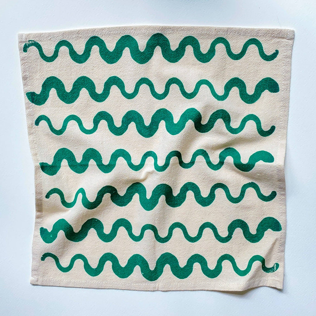 Wavy Stripes Hand Printed Cotton Napkins, Set of 4