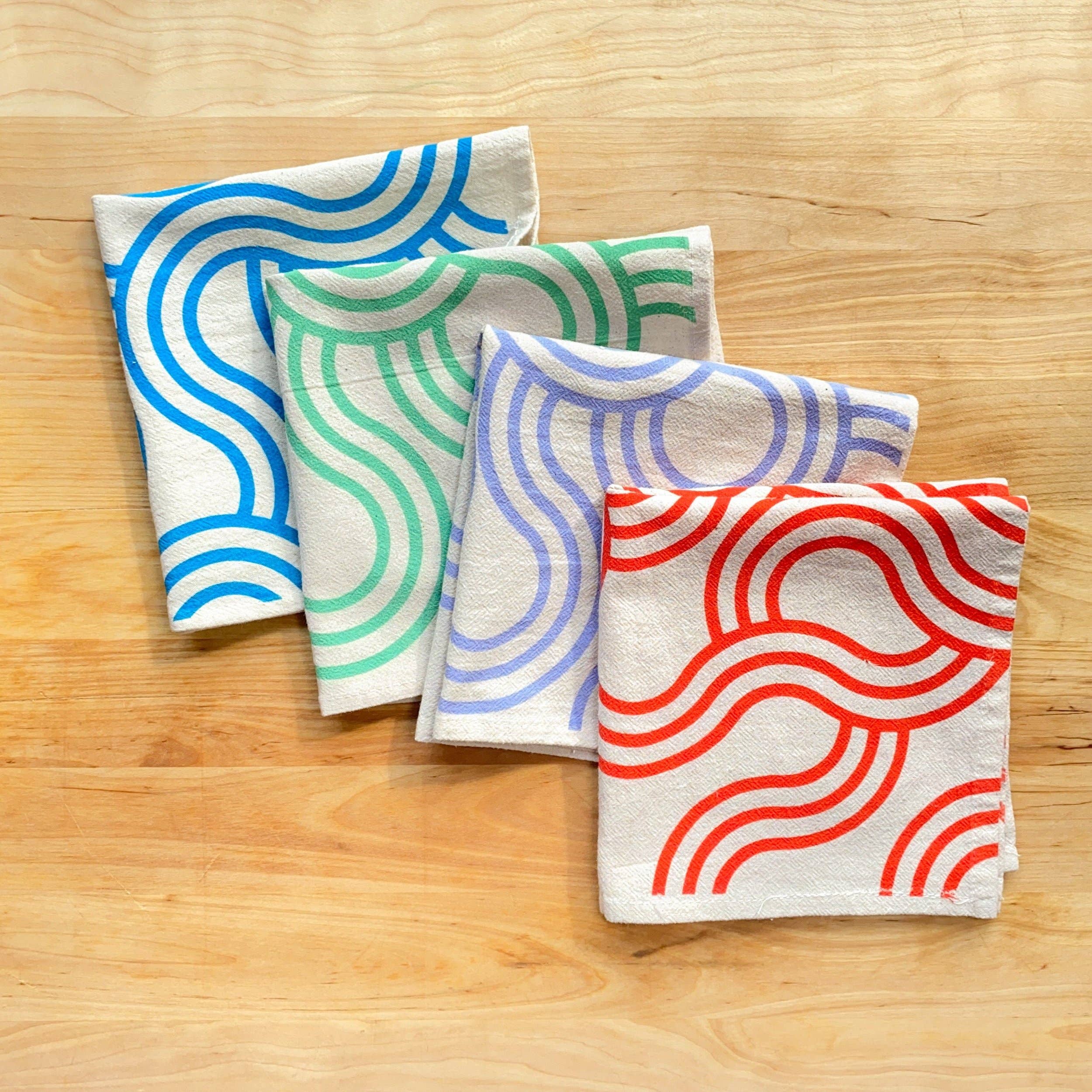 Winding Loops Hand Printed Cotton Napkins, Set of 4