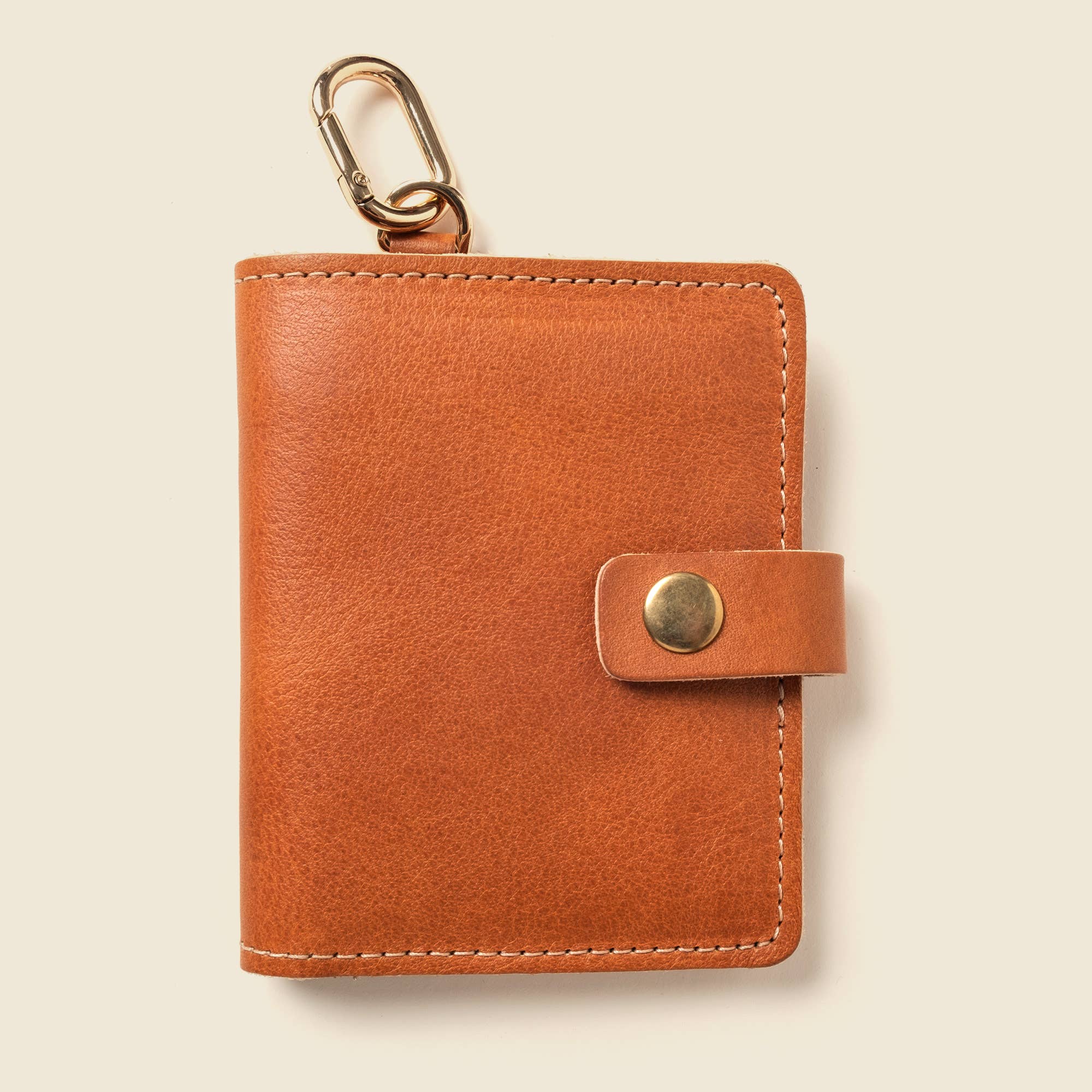Snap Leather Wallet with key ring - Natural