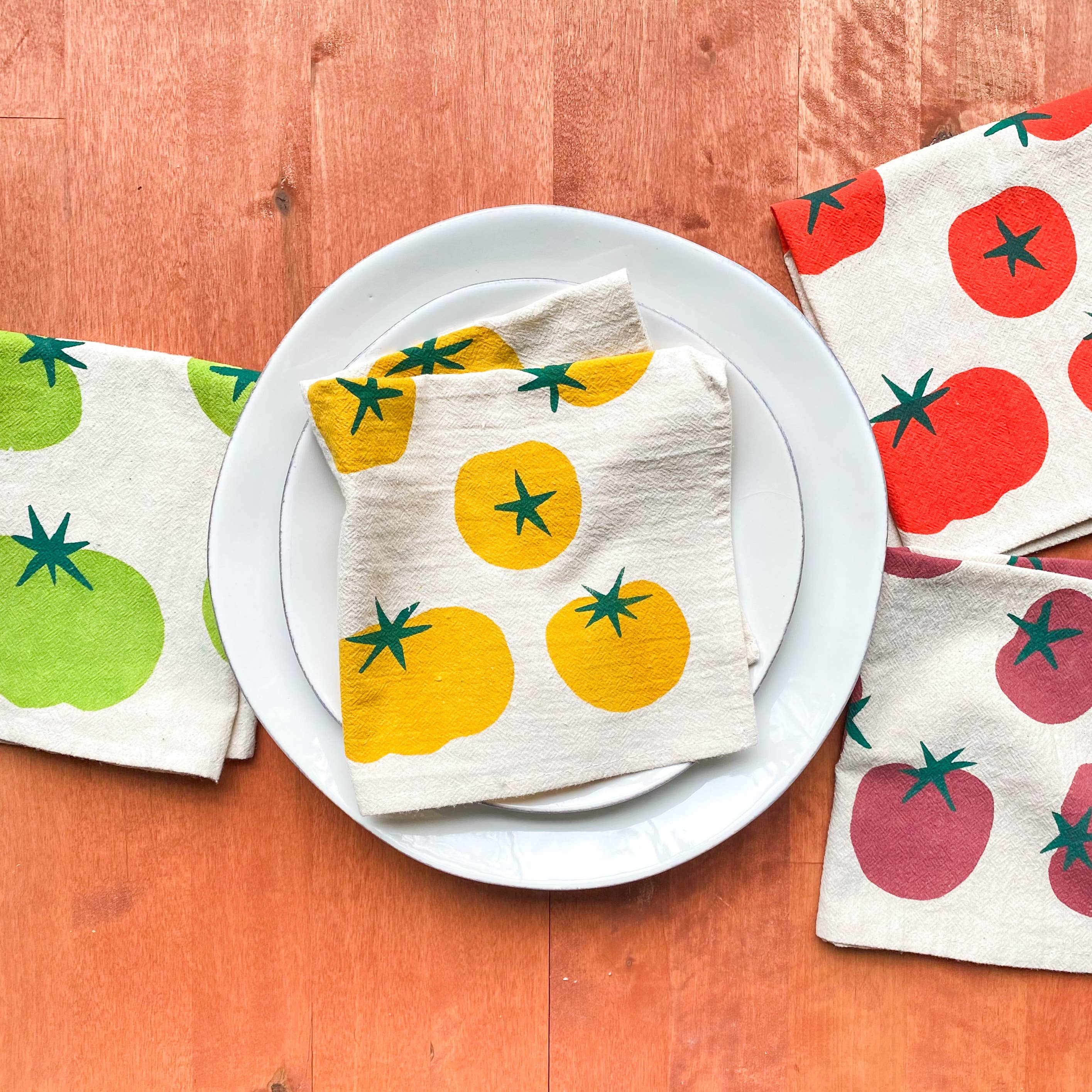 Tomatoes Multi-Color Hand Printed Cotton Napkins, Set of 4