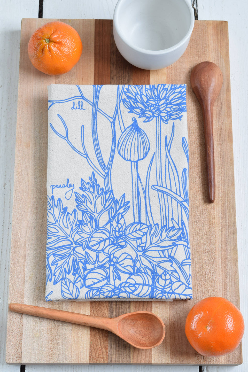 Kitchen Herbs Tea Towel in Blue-violet - Plant Print Cloth