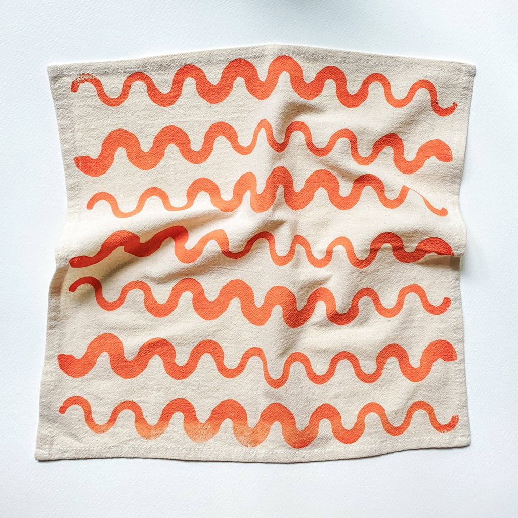 Wavy Stripes Hand Printed Cotton Napkins, Set of 4