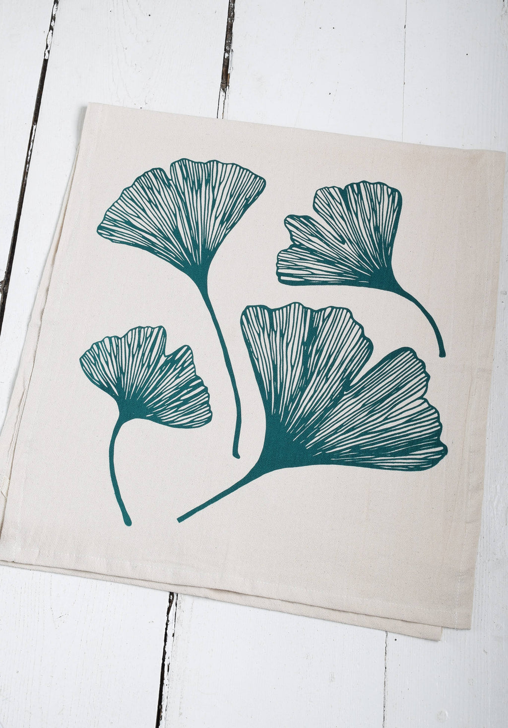 Ginkgo Leaf Tea Towel in Green - Organic Cotton - Natural