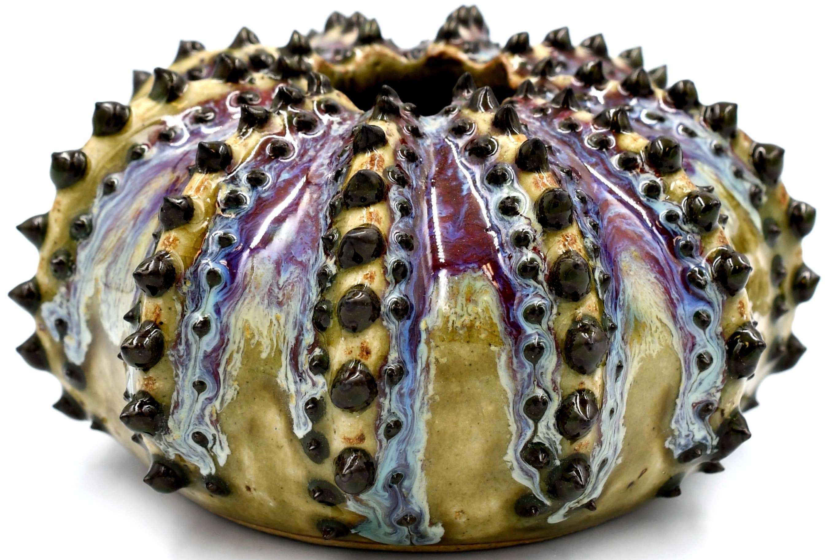 SRI174EFFG SEA URCHIN VASE GREEN & PURPLE EFFECT