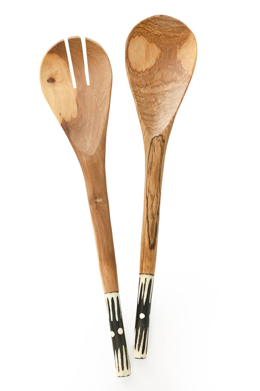 Kenyan Olive Wood and Batik Bone Simple Salad Servers