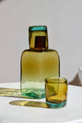 Bedside Carafe Set in Aqua/Amber - Handblown, Recycled Glass