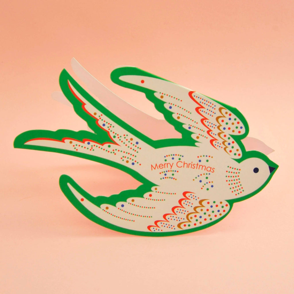Whimsical Rocking Bird Merry Christmas Die Cut Card