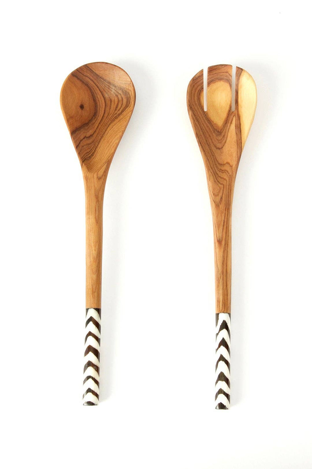 Kenyan Olive Wood and Batik Bone Simple Salad Servers