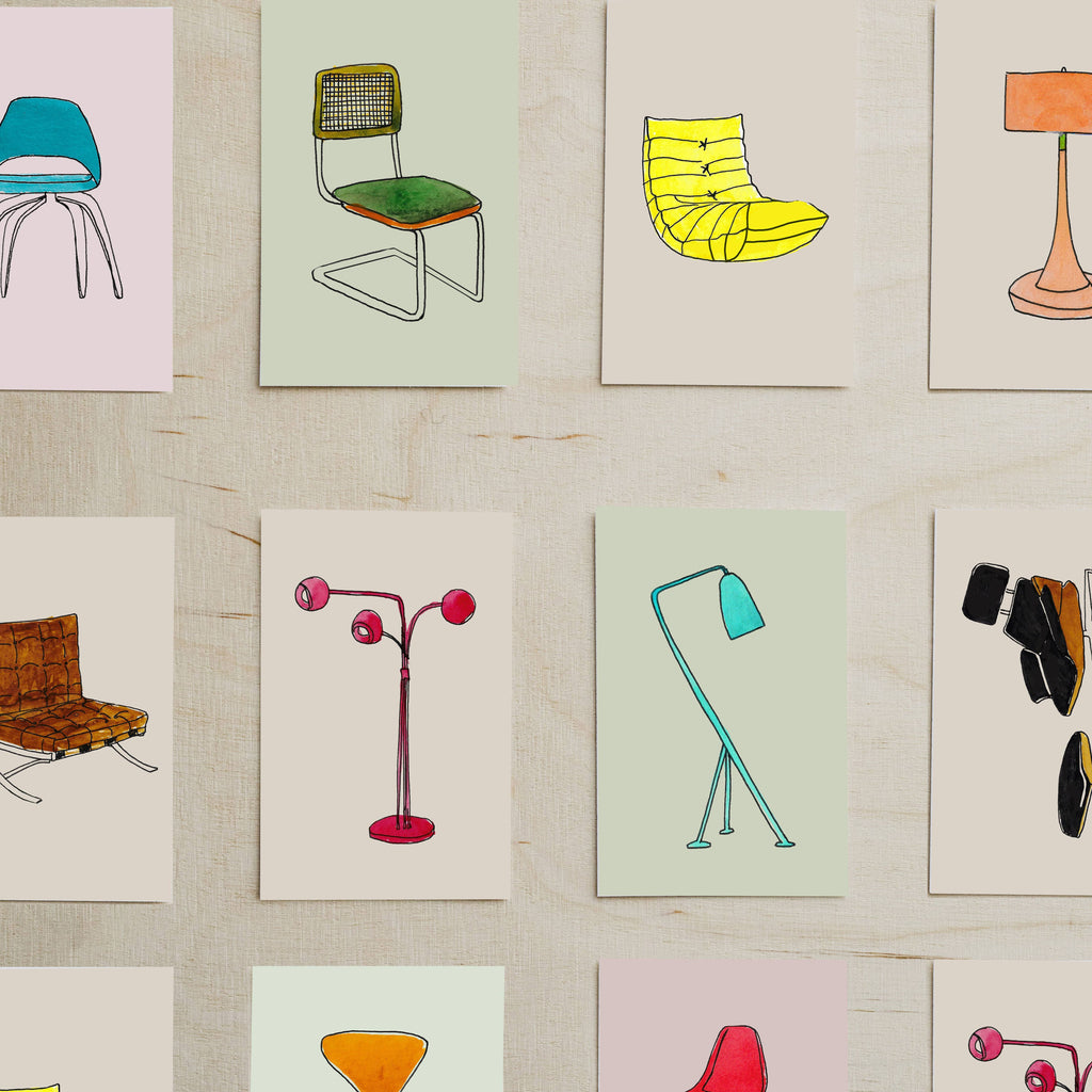 Pack of 10 Postcards of Midcentuy-Modern Furniture Icons