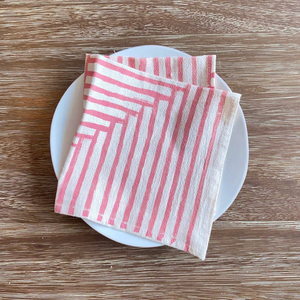 Warm Painterly Stripes Hand Printed Cotton Napkins, Set of 4