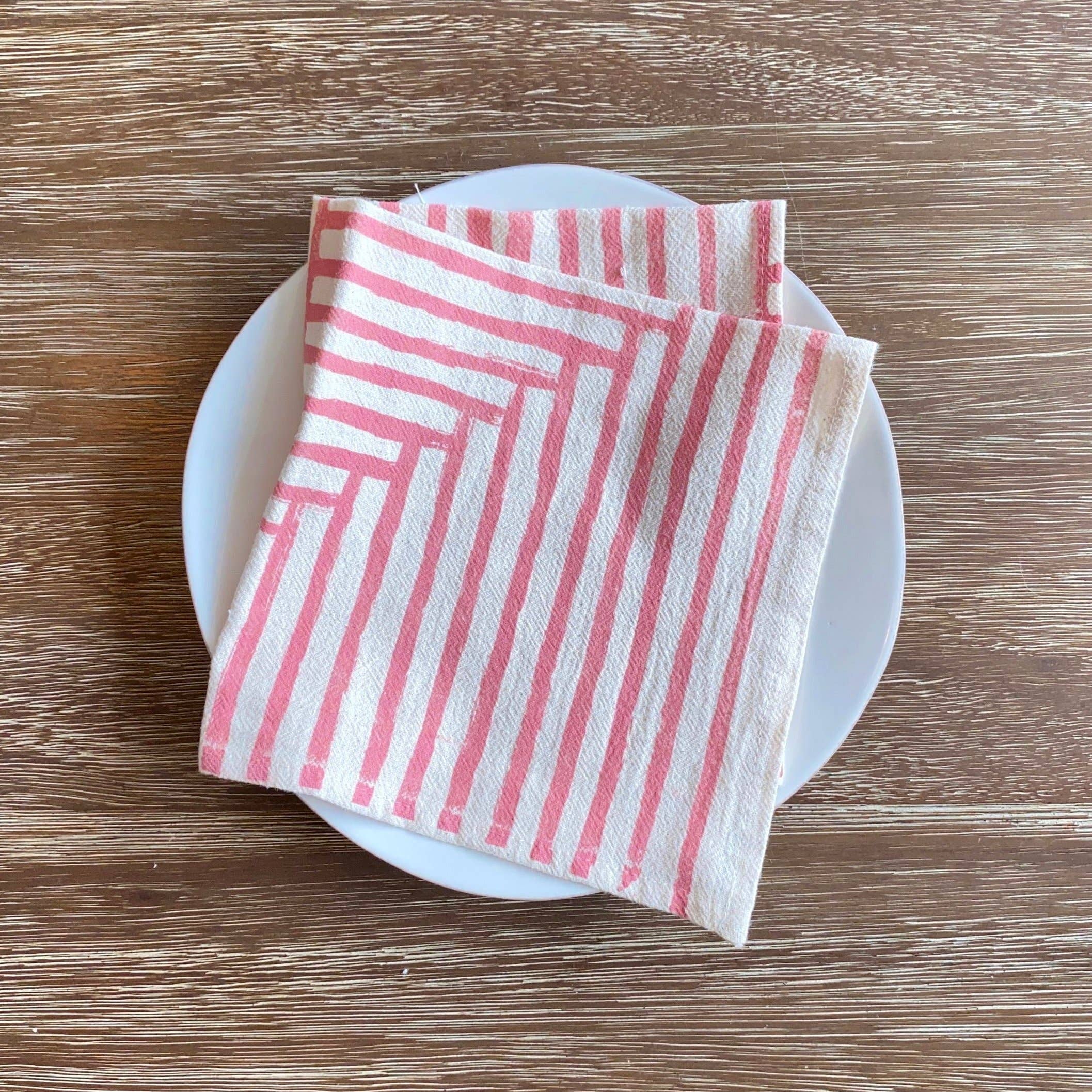 Warm Painterly Stripes Hand Printed Cotton Napkins, Set of 4