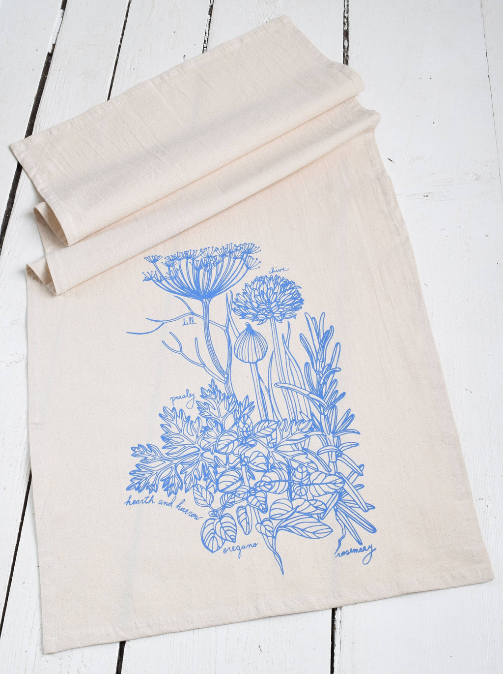 Kitchen Herbs Tea Towel in Blue-violet - Plant Print Cloth